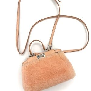 Fendi Pink Shearling Micro Peekaboo Bag